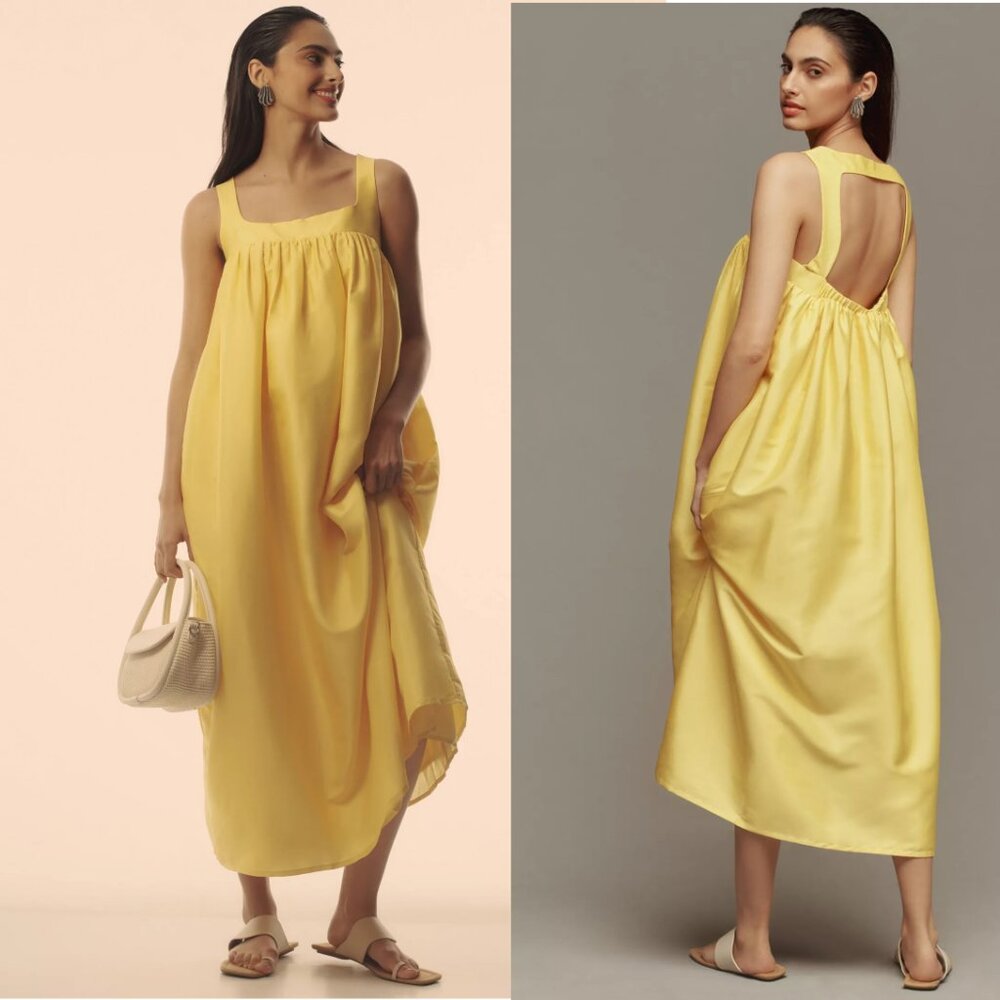 Anthropologie Sunny Yellow Gathered Maxi Dress